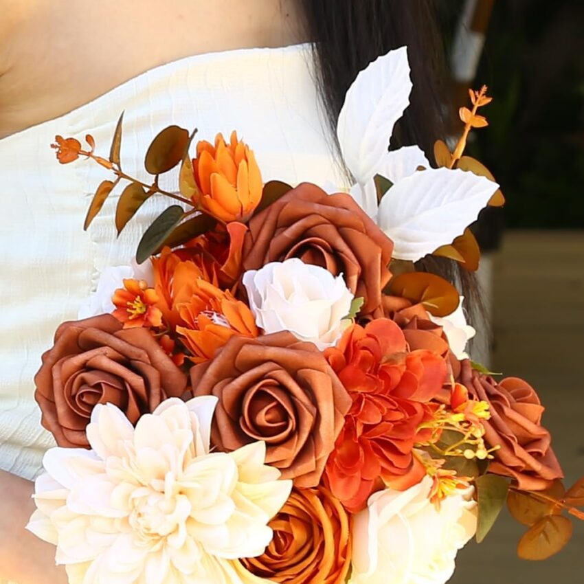 "Silk Rose Flower Box Set for DIY Bouquets & Centerpieces (Chic Terracotta Rust)"