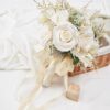 8.66-Inch White & Champagne Bridal Bouquet - Artificial Roses Wedding Decor - Image 4
