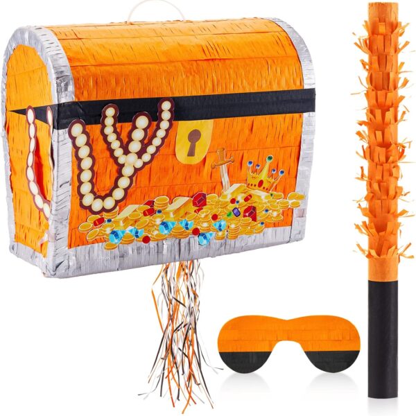 "Treasure Chest Piñata Party Kit with Stick, Blindfold & Confetti – Birthday & Celebration Decor"