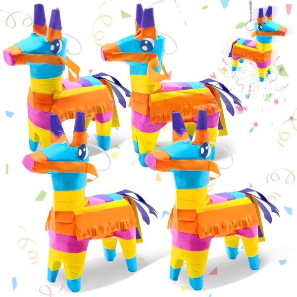"4-Pack Mini Donkey Piñatas (5.5''x7.5'') – Rainbow Fiesta Decor for Cinco de Mayo & Taco Parties"