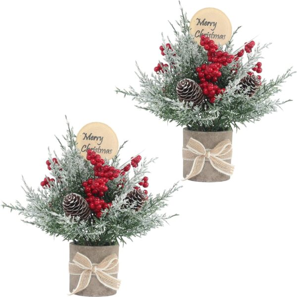 "2PCS Mini Christmas Trees – 9" Tabletop Artificial Trees for Holiday & Wedding Decor (Red/Green)"