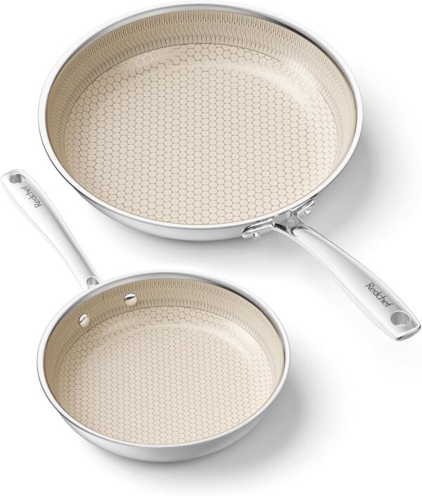 Hybrid Ceramic Frying Pan Set, Non Stick Frying Pans Set, 8 inch, 10 inch Tri-Ply Stainless Steel Ceramic Skillet with Stay-Cool Handle, Non Toxic, PFAS PFOA & PTFE Free, Dishwasher Safe