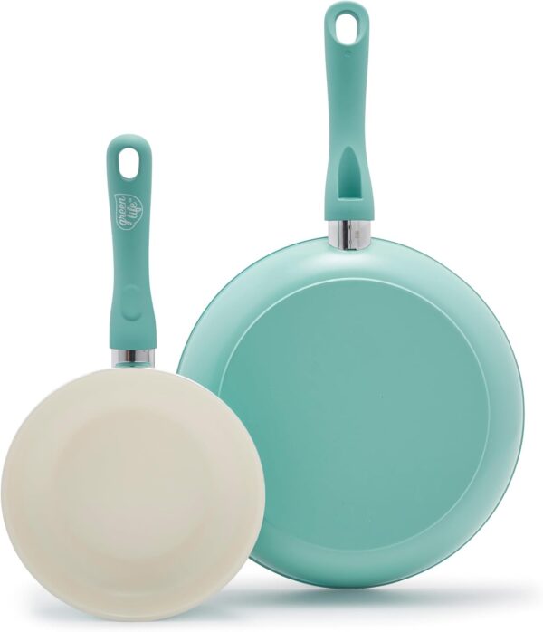 7" & 10" Ceramic Nonstick Frying Pan Set – Soft Grip, PFAS & PFOA-Free, Dishwasher Safe, Turquoise