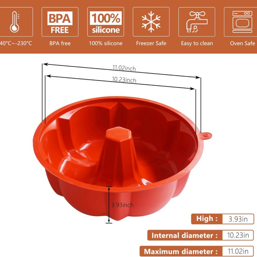 2-Pack 10-Inch Silicone Bundt Cake Pans – Non-Stick Fluted Molds for Cake, Jelly & More