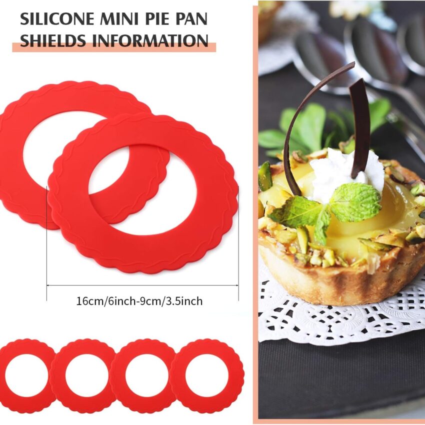 4-Pack Mini Silicone Pie Crust Shields – Protectors for 4.5-6 Inch Pies (Thanksgiving & Baking)