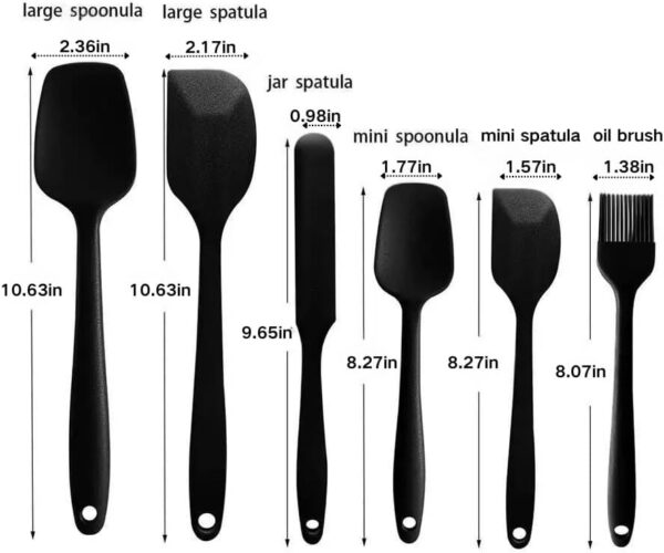 6-Piece Silicone Spatula Set – Heat-Resistant Pastry Scrapers & Brushes (Black)