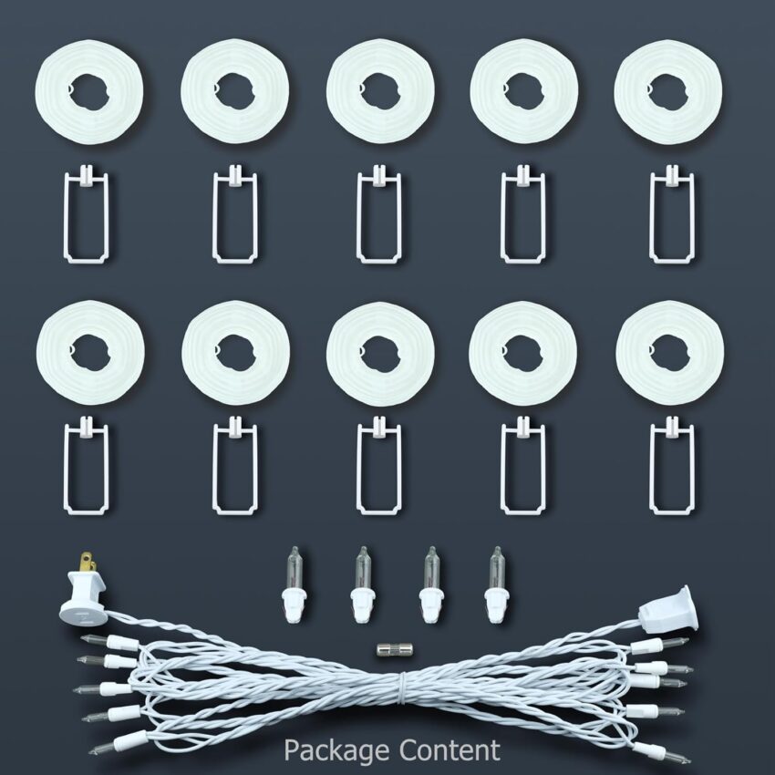 10 Count White Lantern with 11' White Wire String Lights