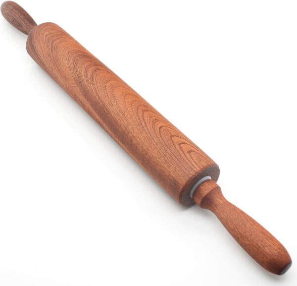Classic Sapele Wood Rolling Pin with Handles – Baking Roller for Dough & Pastry
