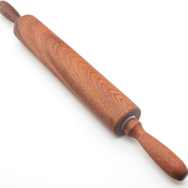 Classic Sapele Wood Rolling Pin with Handles – Baking Roller for Dough & Pastry