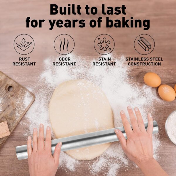 15.9" Professional Stainless Steel Rolling Pin – Lightweight Metal Dough Roller for Baking & Fondant