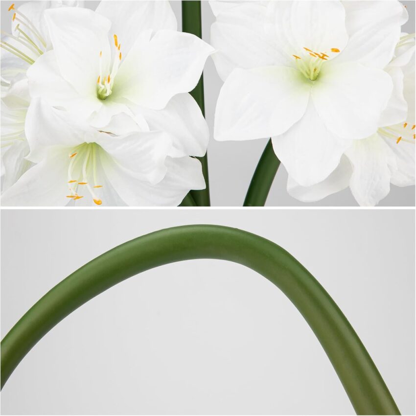 3PCS White Amaryllis Artificial Flowers - 17.3" Silk Floral Stems