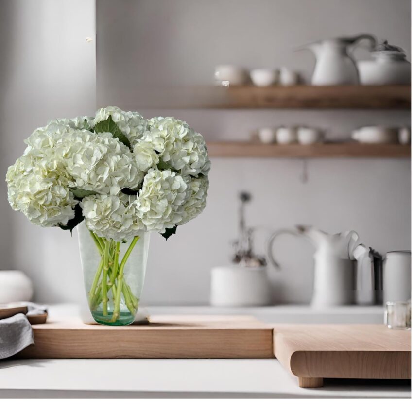Fresh White Hydrangeas - 10 Stems Farm-Direct by Flores Del Este, Includes Flower Food