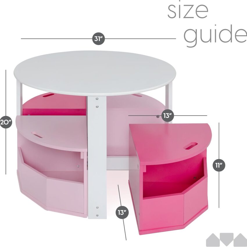 "Toddler Table & Chair Set – Round Activity Table with 4 Storage Stools (Pink)"