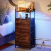 "Tall Nightstand with Charging Station & LED Light – 4-Drawer Dresser with Fabric Bins" - Image 4