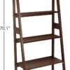 5-Tier Ladder Bookshelf – Solid Rubberwood Frame, Walnut Finish, 70.1" H - Image 4