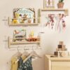 Set of 3 Natural Wood Nursery Wall Shelves with Towel Bar – Hanging Bookshelves for Kids Room & Kitchen - Image 5