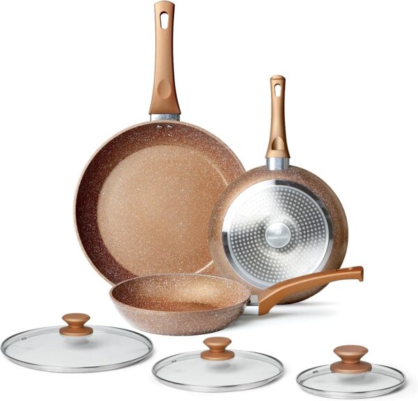 3-Piece Nonstick Frying Pan Set with Lids – Granite Cookware, Induction Compatible, PFOA-Free, Toxin-Free