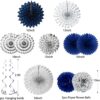 33pcs Navy Blue White Silver Party Decor Kit – Banner, Pom Poms, Lanterns, Garland for Graduation, Wedding, Birthday - Image 3