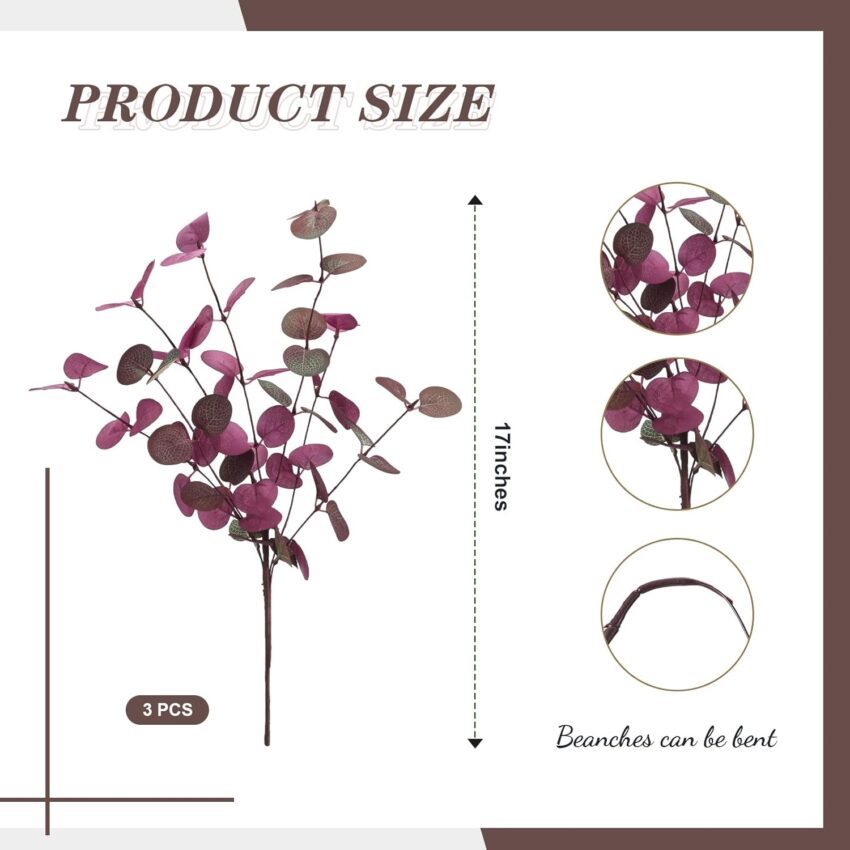 "12PCS Burgundy Eucalyptus & Baby’s Breath Stems – Silk Fall Decor for Home, Kitchen & Thanksgiving"