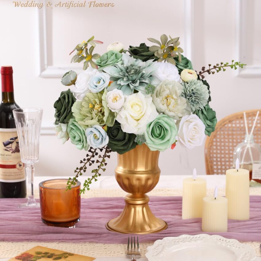 "Forest Green Artificial Flower Combo – Roses, Peonies & Dahlias for DIY Bouquets & Home Decor"