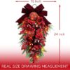 24" Pre-Lit Christmas Teardrop Swag, Battery Operated with Red Bow, Baubles, Pine Cones & Berries - Image 4
