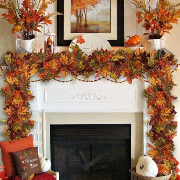 4 Pack 5.2ft Fall Oak Leaf Garlands – Artificial Autumn Foliage for Indoor/Outdoor Thanksgiving & Halloween Decor