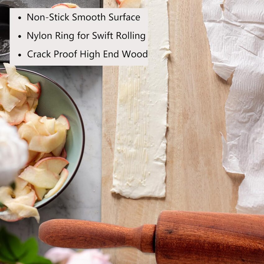 Classic Sapele Wood Rolling Pin with Handles – Baking Roller for Dough & Pastry