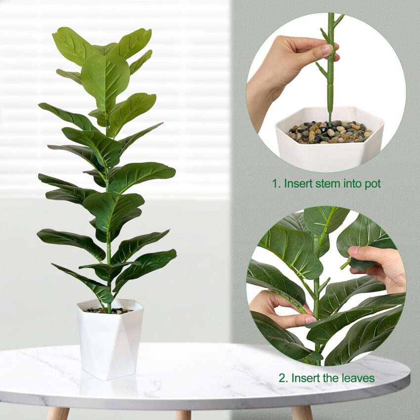Set of 2 - 33" Artificial Fiddle Leaf Fig Trees in Pots for Indoor Decor