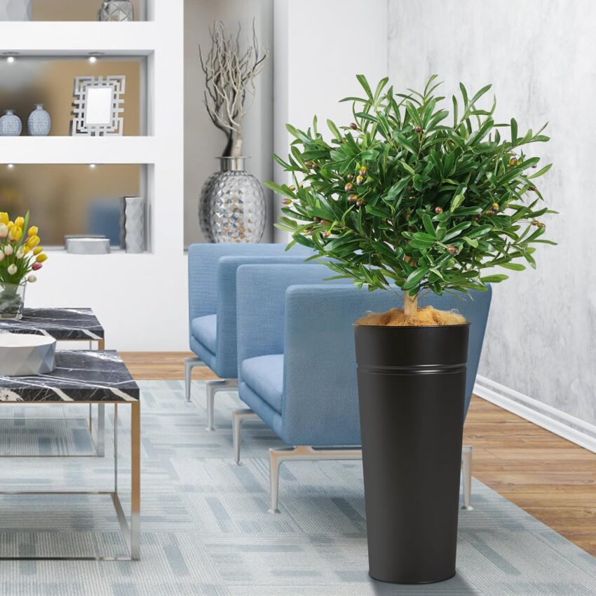 4.2ft Artificial Olive & Fiddle Leaf Fig Tree with Black Steel Planter