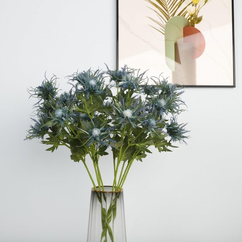 8 Stems Artificial Blue Thistle Flowers - 26" Rustic Eryngium Spray