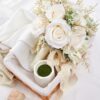 8.66-Inch White & Champagne Bridal Bouquet - Artificial Roses Wedding Decor - Image 2