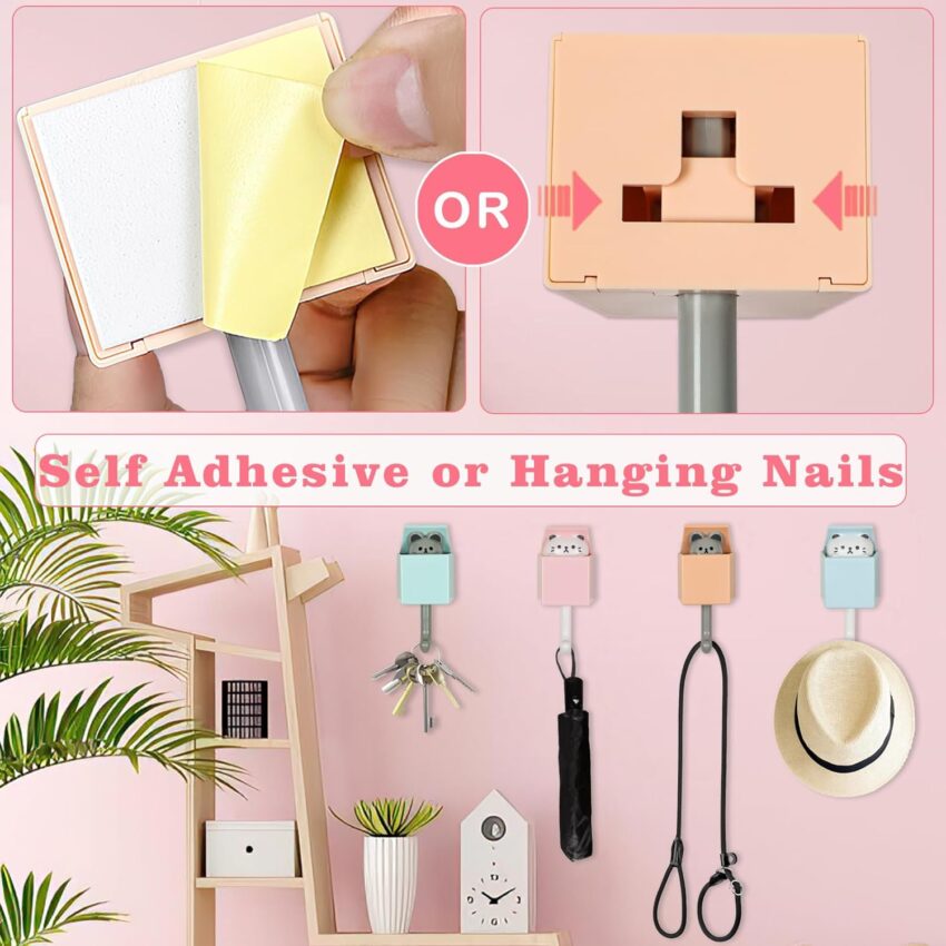 4 Pcs Cute Cat Key Holder, Creative Adhesive Mouse Cat Wall Hooks