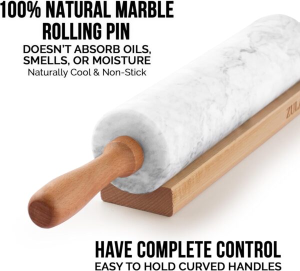 17" Marble Rolling Pin with Stand – Non-Stick Roller with Beechwood Handles for Baking