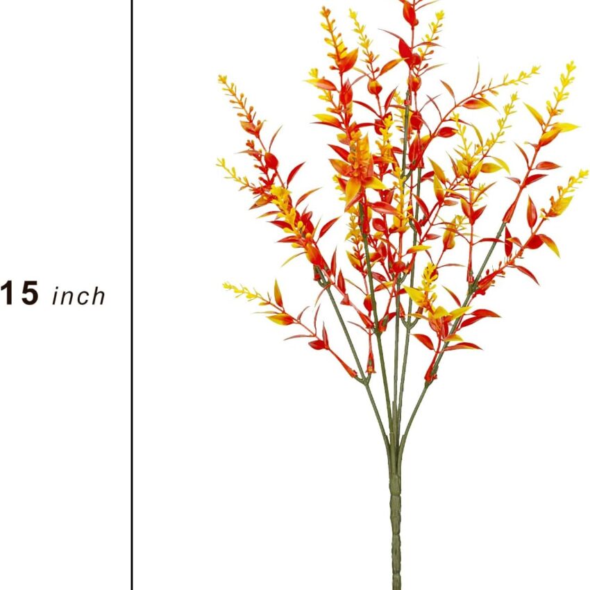 15 Bundles Artificial Lavender – UV-Resistant Faux Flowers for Outdoor & Home Décor (Autumn Orange)