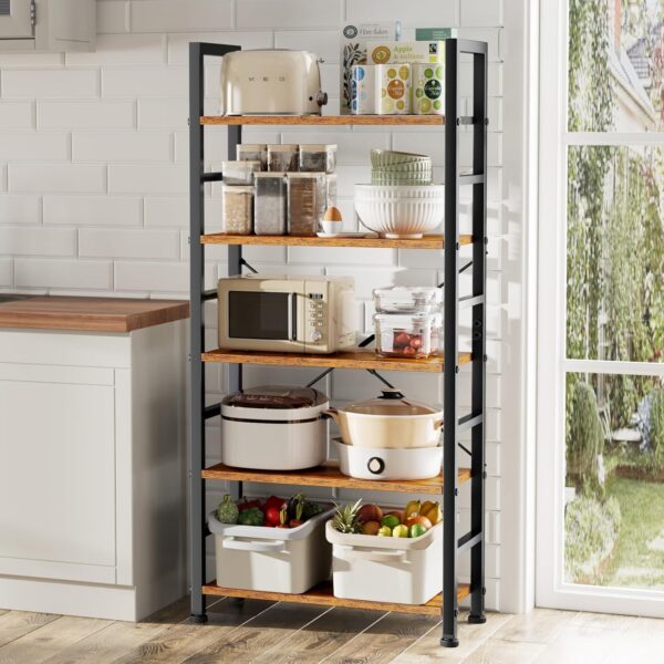 Sweetcrispy 5-Tier Tall Bookshelf – Rustic Brown Industrial Storage Organizer for Home & Office