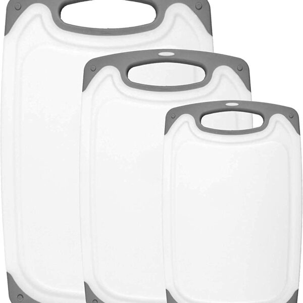 3-Pack Cutting Board Set – BPA-Free, Reversible with Non-Slip Handles, Large Size (Gray)