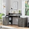 67" Modern L-Shaped Desk with Storage & Power Outlets – Grayish Green Wood Home Office Desk - Image 3