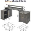67" Modern L-Shaped Desk with Storage & Power Outlets – Grayish Green Wood Home Office Desk - Image 4