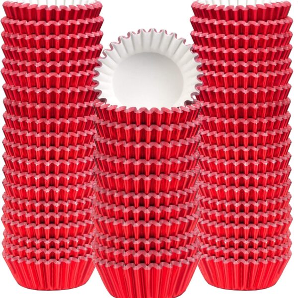 400-Piece Mini Red Foil Cupcake Liners, Metallic Baking Cups for Muffins & Cupcakes