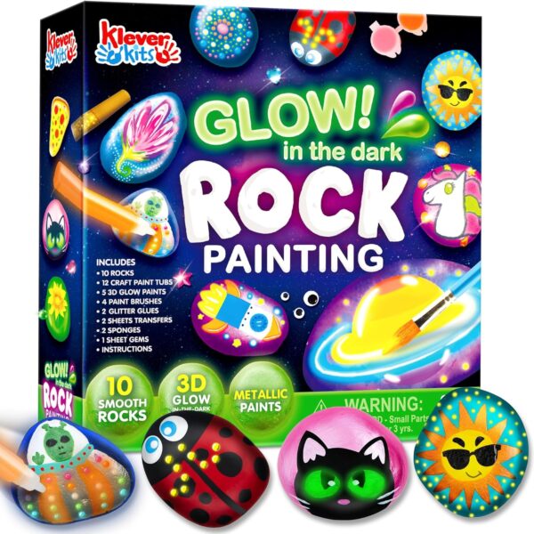 Glow in the Dark Rock Painting Kit, Arts & Crafts for Kids Ages 6-12, Creative Paint Kit for Boys & Girls, Birthday Gift Toy