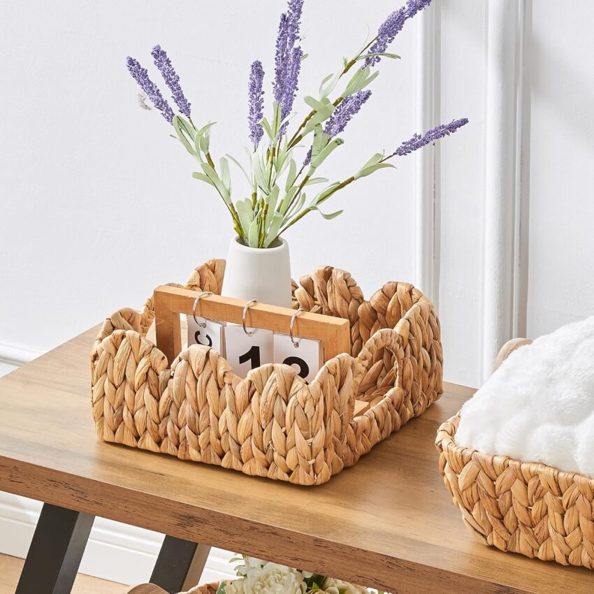 Set of 3 Small Wicker Basket with Lid, Round Woven Seagrass Baskets