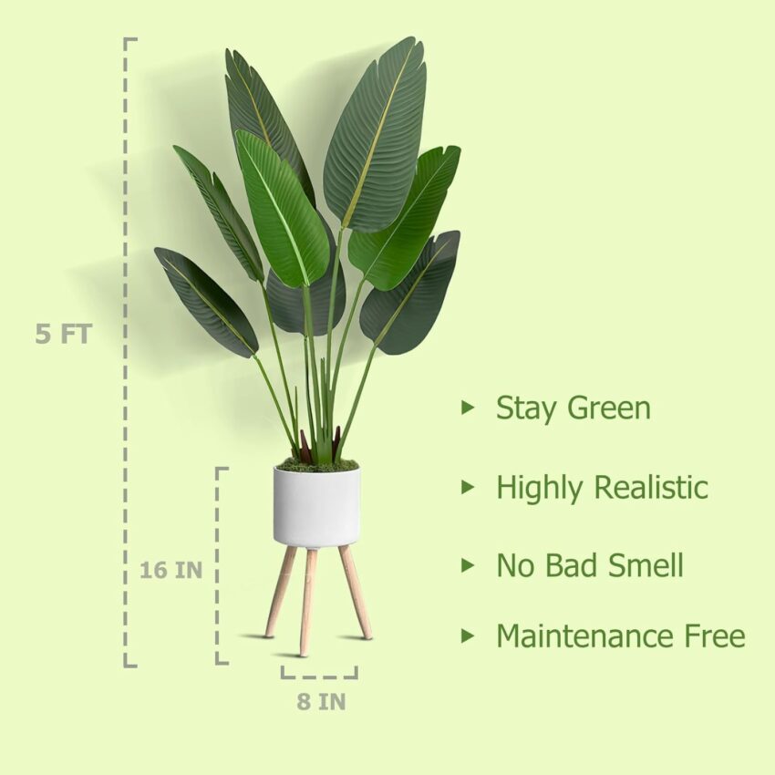 5 Ft, Faux Tropical Palm Tree with Tall Planter