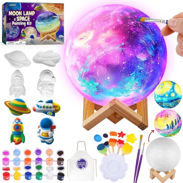 DIY 3D Moon Lamp Kit – Paint Your Own Space Night Light, Arts & Crafts for Kids 8-12, Birthday & Easter Gift