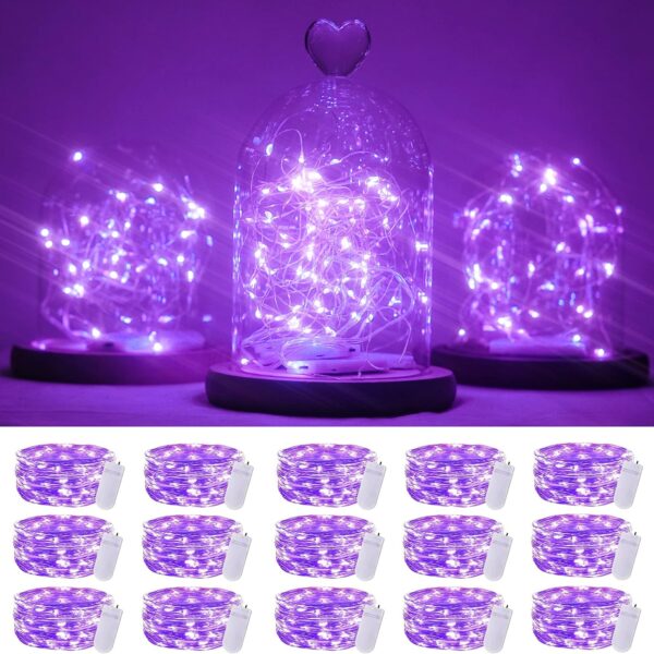 15-Pack 20-LED Purple Fairy Lights – 6.6ft Waterproof Silver String Lights for Weddings & Party Decor