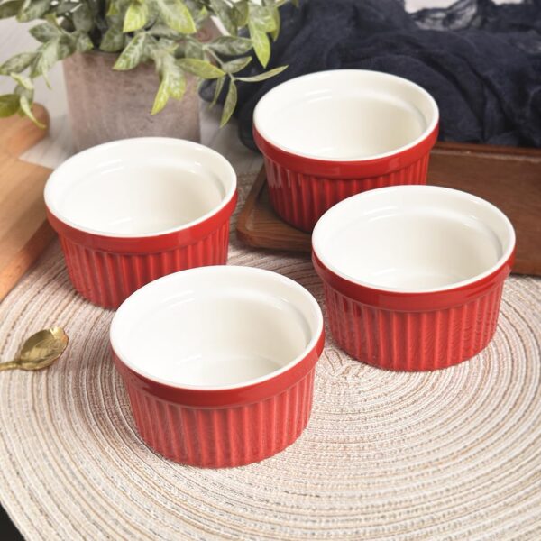 Set of 6 Porcelain Ramekins – 8 oz Soufflé Cups for Baking, Ice Cream, Crème Brûlée (Red)