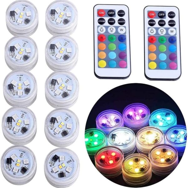 10-Pack Mini Submersible LED Lights – 1.5" Waterproof RGB Multicolor Flameless Tea Lights for Vases & Decor