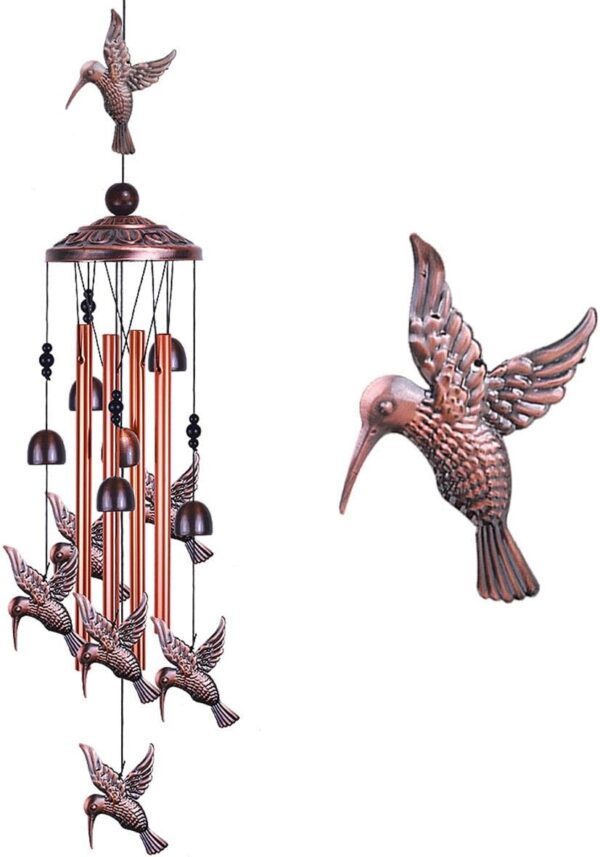 Garden Hummingbird Wind Chimes – 4 Tubes, 6 Bells, 7 Hummingbirds for Home & Garden Decor