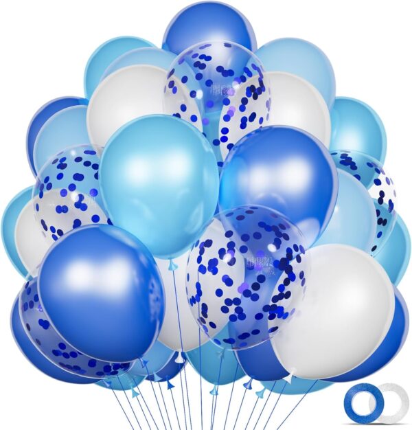 68-Piece Blue & White Balloon Kit – Confetti & Pearl Balloons for Parties & Showers