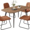 "47.2'' Walnut Dining Table Set with 4 Brown Leather U-Shaped Chairs" - Image 3