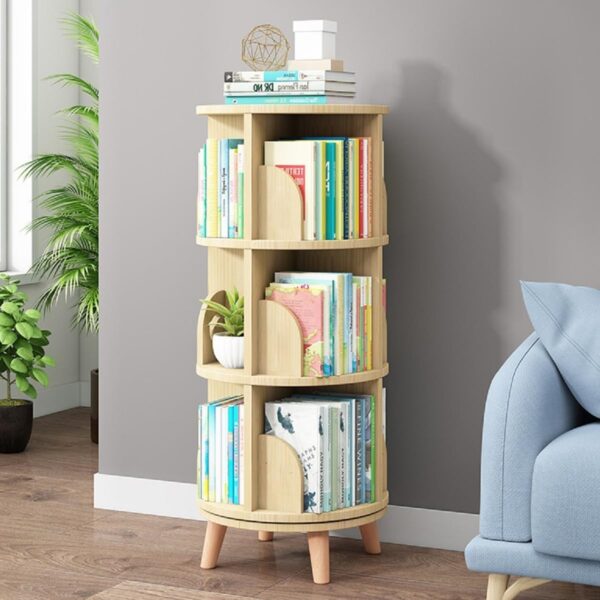 3-Tier Rotating Bookshelf with Legs – 360° Wooden Bookcase for Kids, Easy Assembly